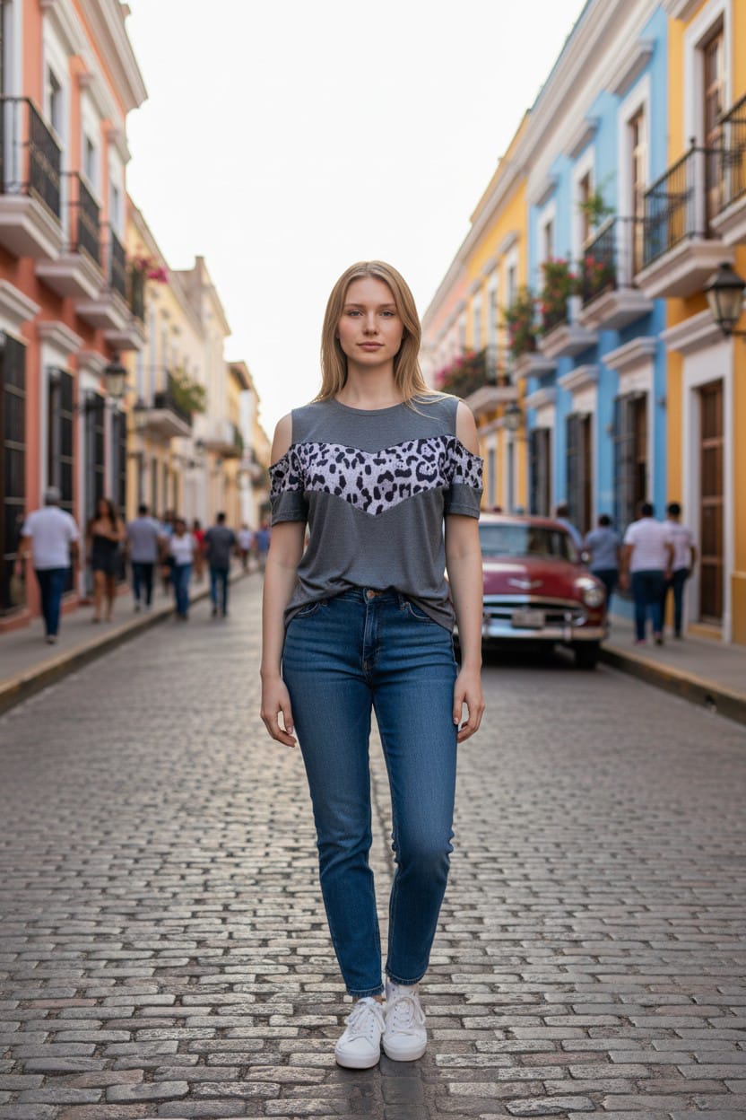 Camisa Gris de Bloque Animal Print - Talla S